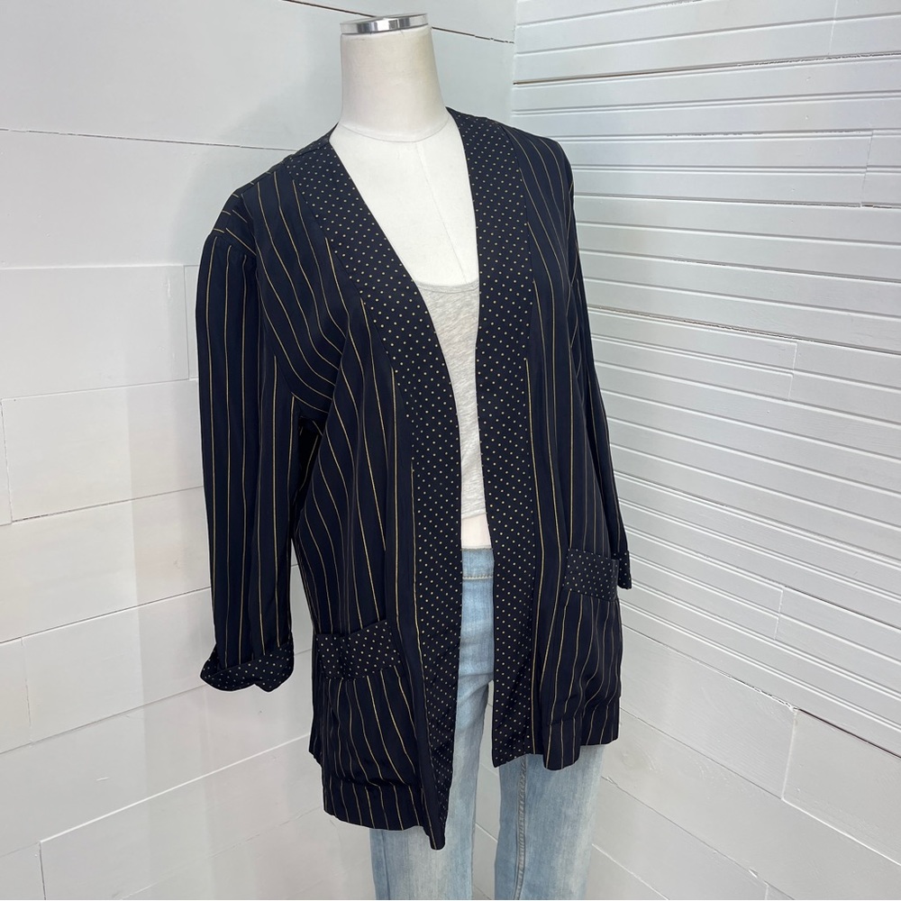 *Vintage* BGB Navy and Gold Open Front Oversized Blazer